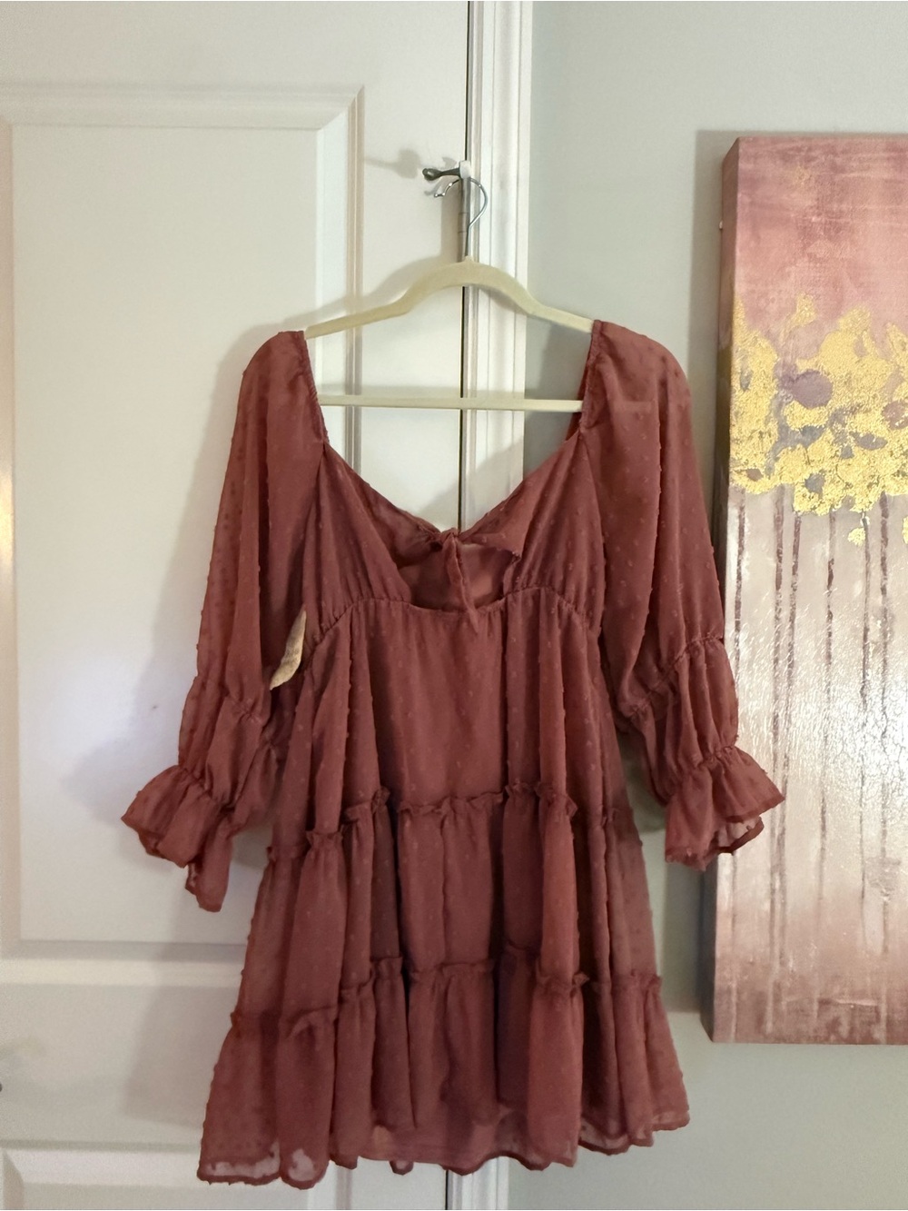 Altar'd State Rust Tiered Swiss Dot Mini Dress